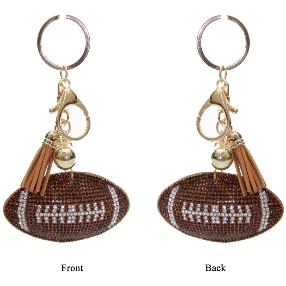 Football Double Sided Rhinestones Keychain Charm for Purse and Backpack